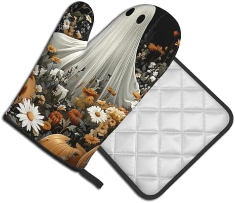 FireDeer Halloween Ghost Oven Mitts Pot Holders Set