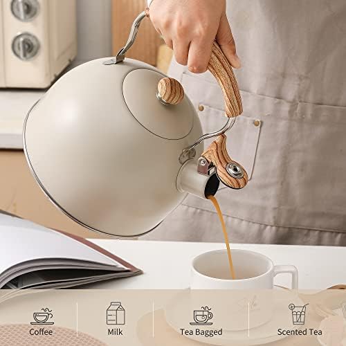 Lonffery 25 Quart Whistling Tea Kettle with Wood Handle