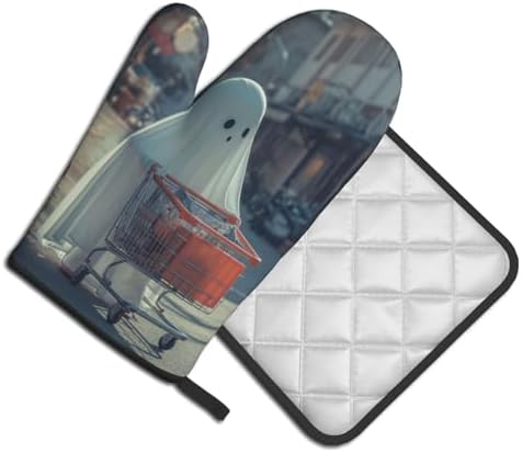 Funny Halloween Ghost Oven Mitts Heat-Resistant Pot Holder Decor
