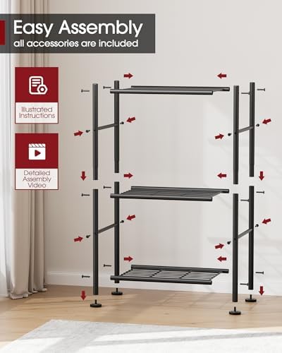Space-Saving 3-Tier Metal Shelf with Adjustable Feet