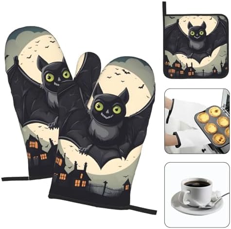 YYHHAOFA Halloween Bat Oven Mitts Set of 3