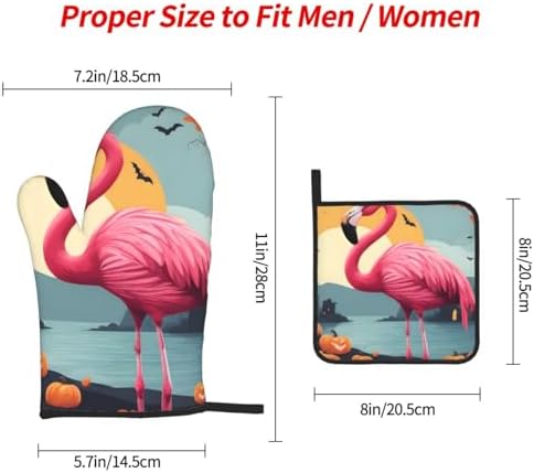 Fairchild Halloween Oven Mitts Pot Holder Set Cartoon Flamingo Durable Waterproof