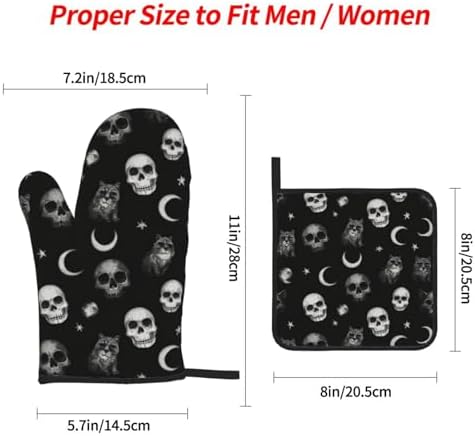 Black Cat Gothic Skull Oven Mitts Set of 4 Heat-Resistant Kitchen Pads