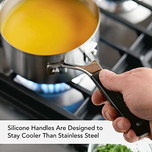 Quick Easyobia1 Quart Stainless Steel Saucepan with Pour Spouts Silicone Grip Handles