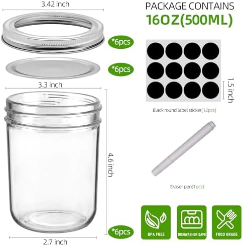 6-piece Mason Jars for Preserving Kitchen Decor