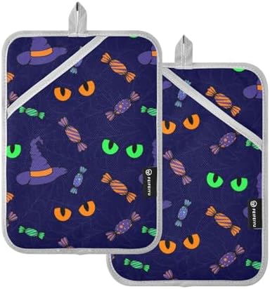 Cute Halloween Potholders Cat Eye 2 Piece Heat Resistant Kitchen Pots