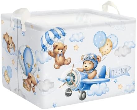 Clastyle 36L Blue Pilot Bear Collapsible Storage Basket for Kids