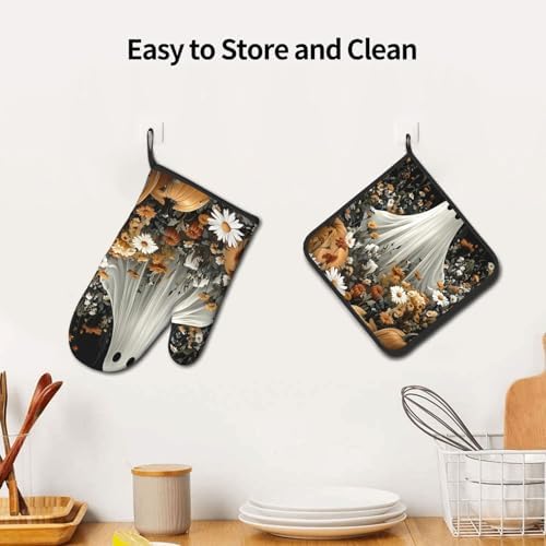 FireDeer Halloween Ghost Oven Mitts Pot Holders Set