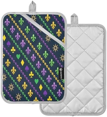KcldeciMardi Gras diagonal stripes heat resistant pot holders 2 pack