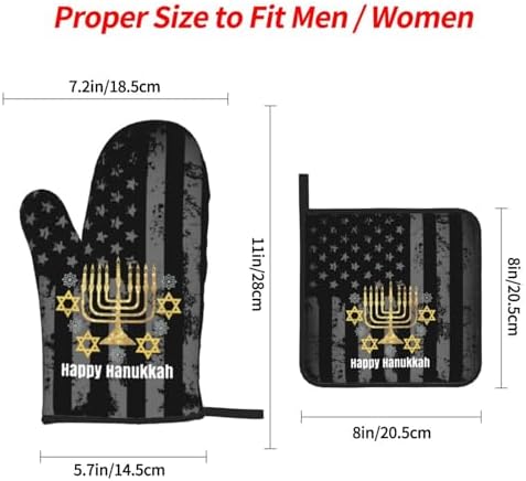 Rqwaaed Happy Hanukkah Oven mitt Set 4-Piece Heatresistant