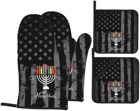 Happy Hanukkah 2023 Oven Mitts and Pot Holders Set - Heat Resistant Kitchen Essentials