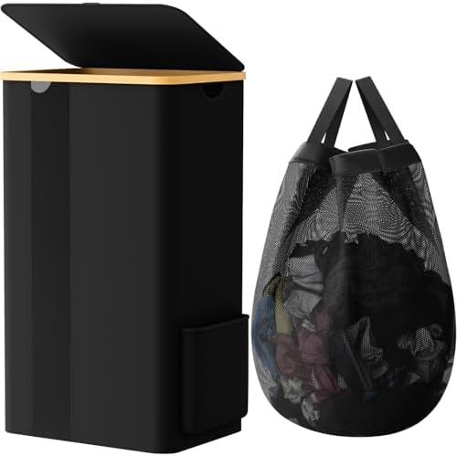 SpaceTrove Large Multi-Use Laundry Hamper with Lid Removable Bag Black