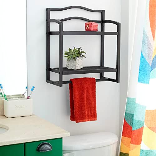 Household Essentials 2-Tier Metal Wall Mount Bathroom Storage Rack Espresso Brown