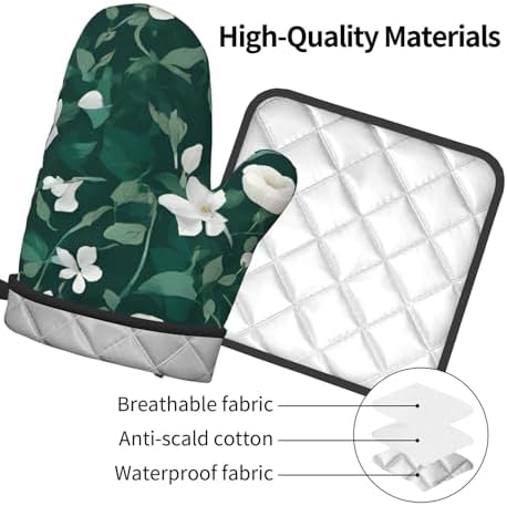 Quopvn Grass and Dove Printed Oven Mitts and Pot Holders 2-Pack Set