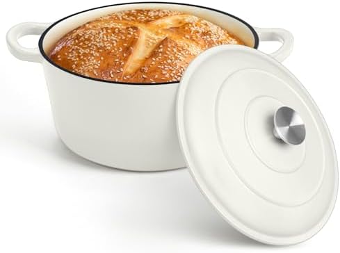 PP CHEF Kapex Dutch Oven Pot with Lid White Enameled 7QT