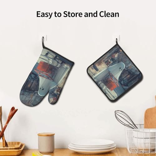Funny Halloween Ghost Oven Mitts Heat-Resistant Pot Holder Decor