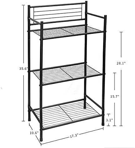 LH UNICO 3-Tier Wire Shelf Unit with 4 Hooks Black