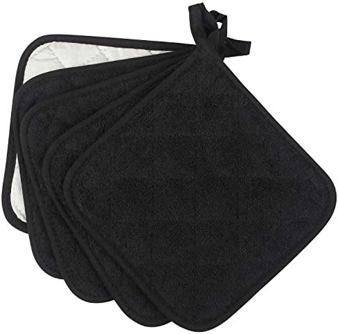 5 Black Cotton Potholders Heat Resistant