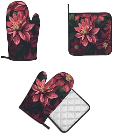 Triangle Flower-Printed Oven Mitts and Pot Holders 2pc Set