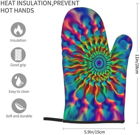 Oven Mitts Pair Tie-Dye Heat Resistant Quilted Cooking Gloves
