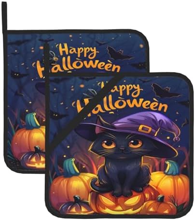 2-Piece Halloween Cat Potholders Heat-Resistant for Kitchen Clearance