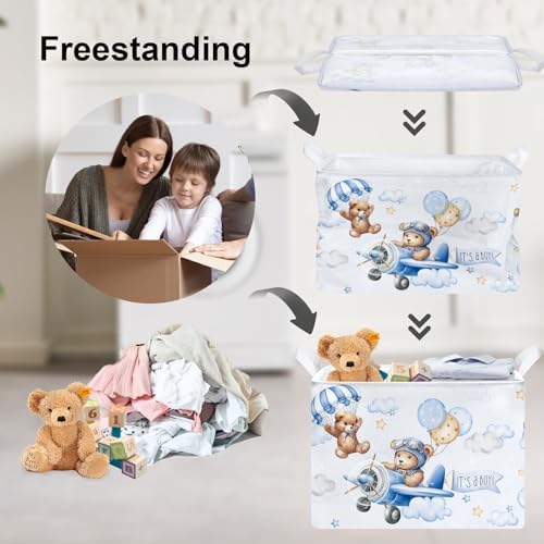 Clastyle 36L Blue Pilot Bear Collapsible Storage Basket for Kids