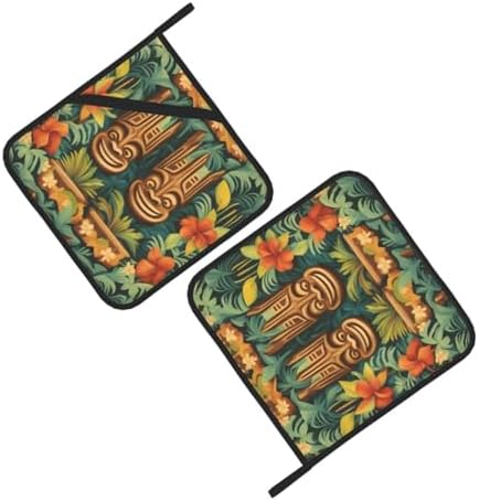 Aloha Tiki 2-Piece Heat-Resistant Potholders BBQ for Cooking Grilling
