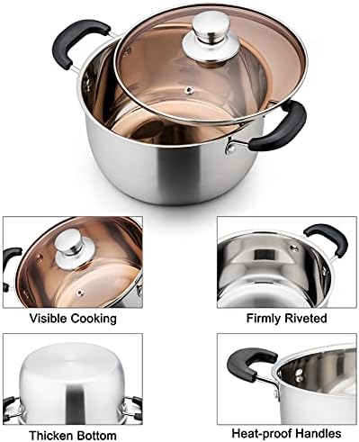 TeamFar 3 Quart Stainless Steel Stock Pot with Tempered Glass Lid