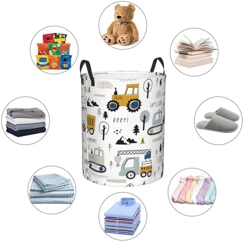 Cartoon Excavator Tractors Waterproof Collapsible Laundry Basket Gift