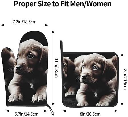 Quopvn Cute Puppies Oven Mitt Pot Holder Set Heat-Resistant Kitchen Pohutset
