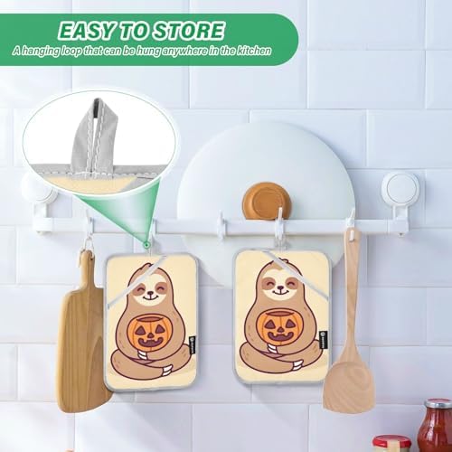 Halloween 2-Piece Cute Sloth Pot Holder Set for Kitchen Pockets Mitts