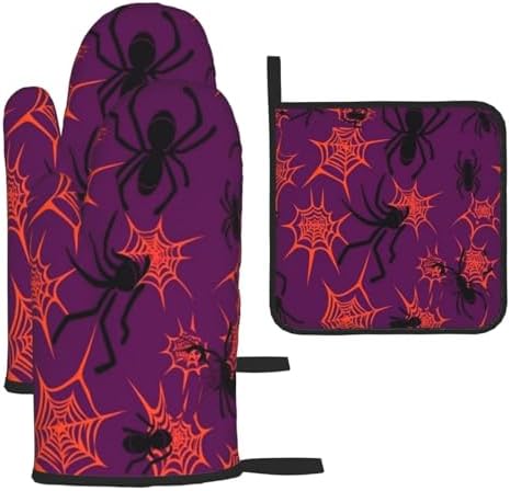 Scary Halloween Spider Web Oven Mitts Set of 3 with Pot Holders