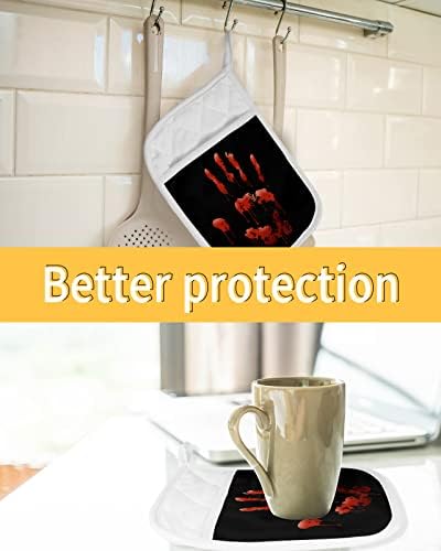 Halloween Blood Handprint 5pcs Oven Mitts Set