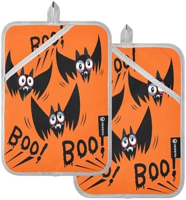 2pc Black Bat Halloween Potholders with Pockets Mitts