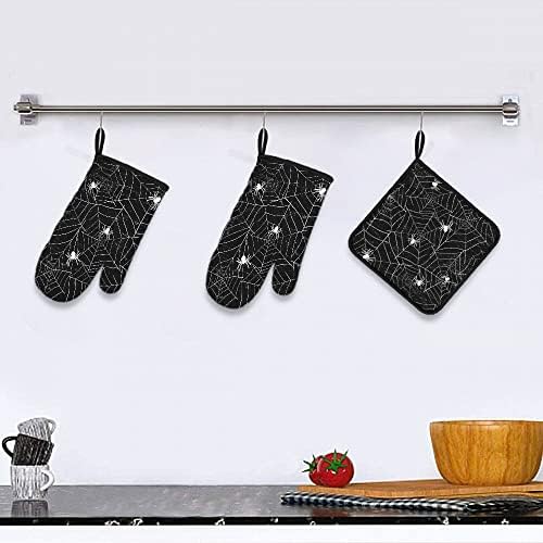 Mxocom Halloween Spiders Non-Slip Oven Mitts Pot Holders 3-Pack