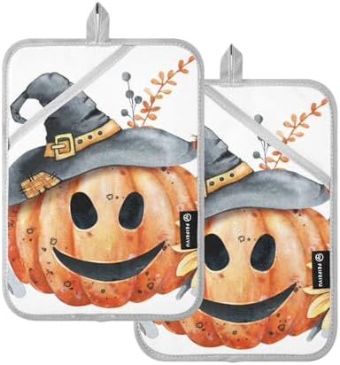 Happy Halloween 2-Piece pumpkin pot holder set with pockets