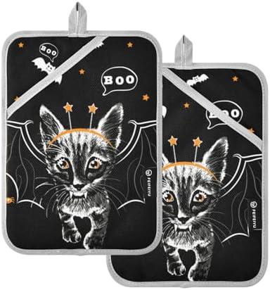 Adorable Batch of Two Cat with Bat Wings Potholders