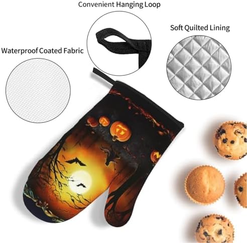 Halloween Party Oven Mitts Heat-Resistant Gloves with Built-In Potholders
