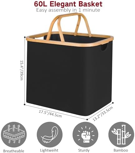 Laundry Basket with Handles Collapsible 60L Black