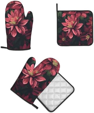 Triangle Flower-Printed Oven Mitts and Pot Holders 2pc Set