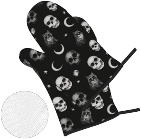 Black Cat Gothic Skull Oven Mitts Set of 4 Heat-Resistant Kitchen Pads