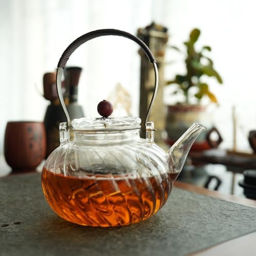 WlasssCompact Glass Teapot with Removable Infuser Durable Safe for Home Kitchen