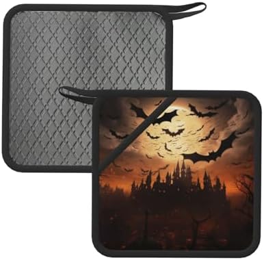2PCS Pot Holder Set 500F Halloween Flying Bats