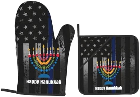 Happy Hanukkah Premium Heat-Resistant Oven Mitts Set