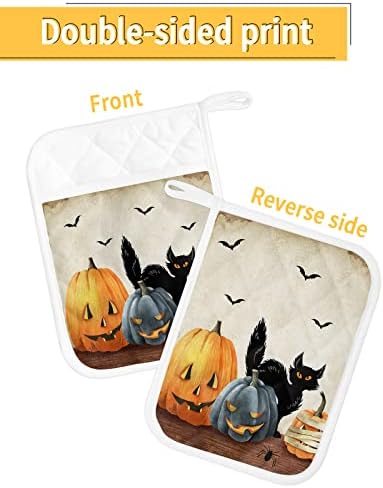 Black Cat Halloween Pot Holder Set