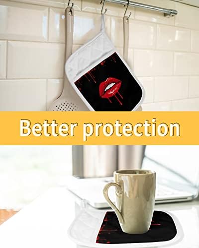 Halloween Lips Blood Pot Holders Set of 5 Heat-Resistant Kitchen Poches