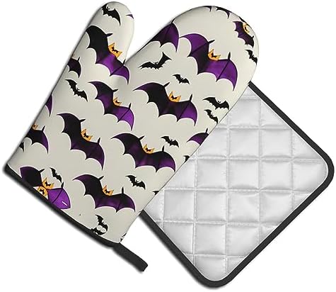 Flying Purple Bats Oven Mitts and Pot Holders - 2-Piece Heat-Resistant Set