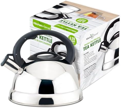 Durable stainless steel stovetop tea kettle with nylon handle