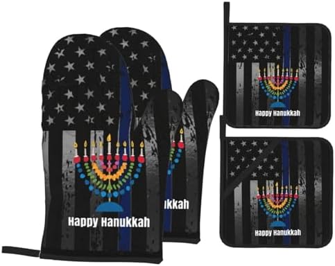 Happy Hanukkah Premium Heat-Resistant Oven Mitts Set