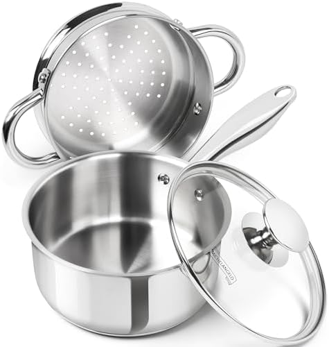 Stainless Steel Saucepan with Tripple Bottom for Cooking Steaming More